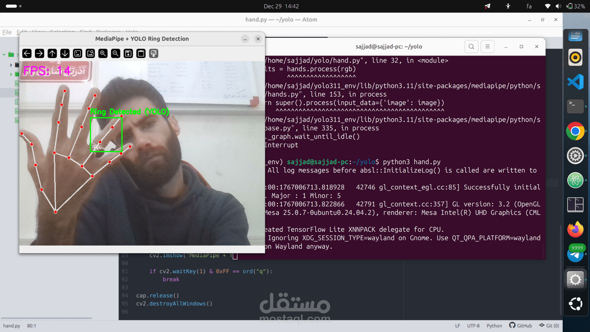معالجة الصور والتعرف على الوجوه والأيدي.