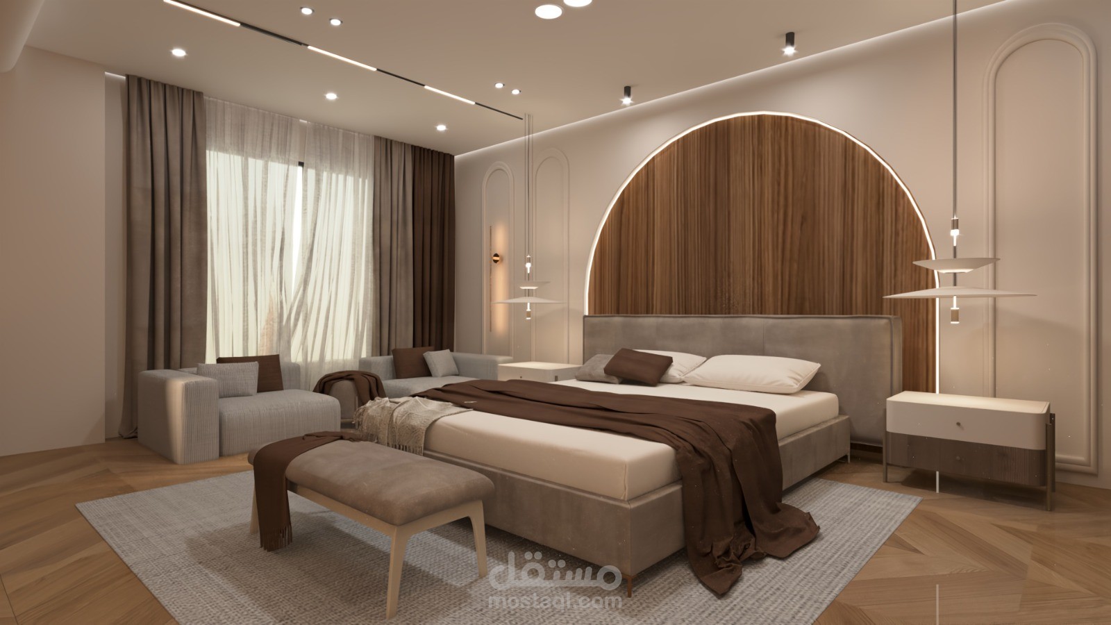 Master bedroom and bathroom