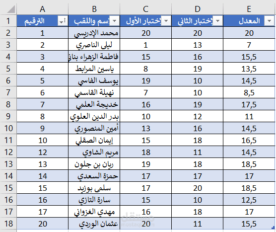 إعداد وجدولة نتائج دراسية وحساب المعدلات آلياً باستخدام Excel