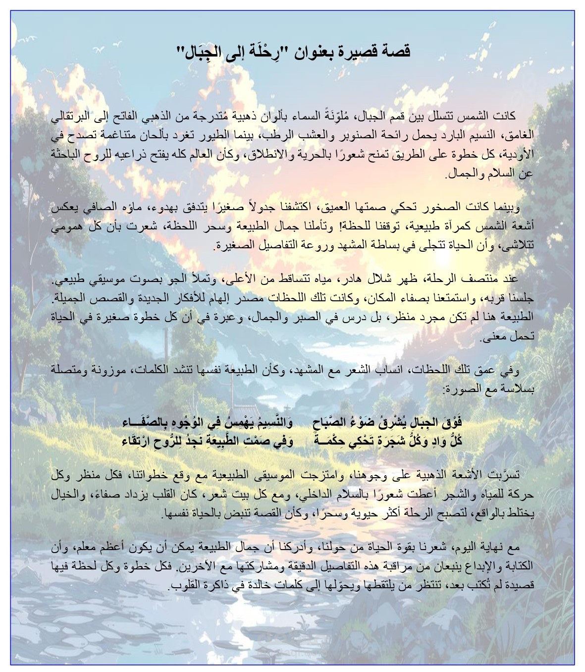 قصة قصيرة بعنوان "رحلة إلى الجبال"