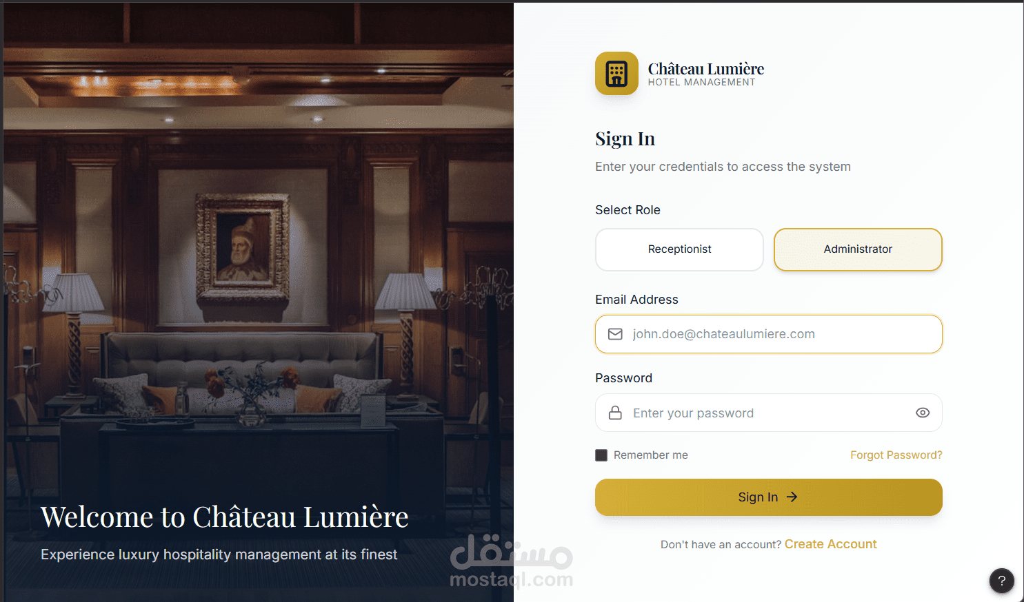 تصميم واجهة نظام إدارة فندق – UI/UX