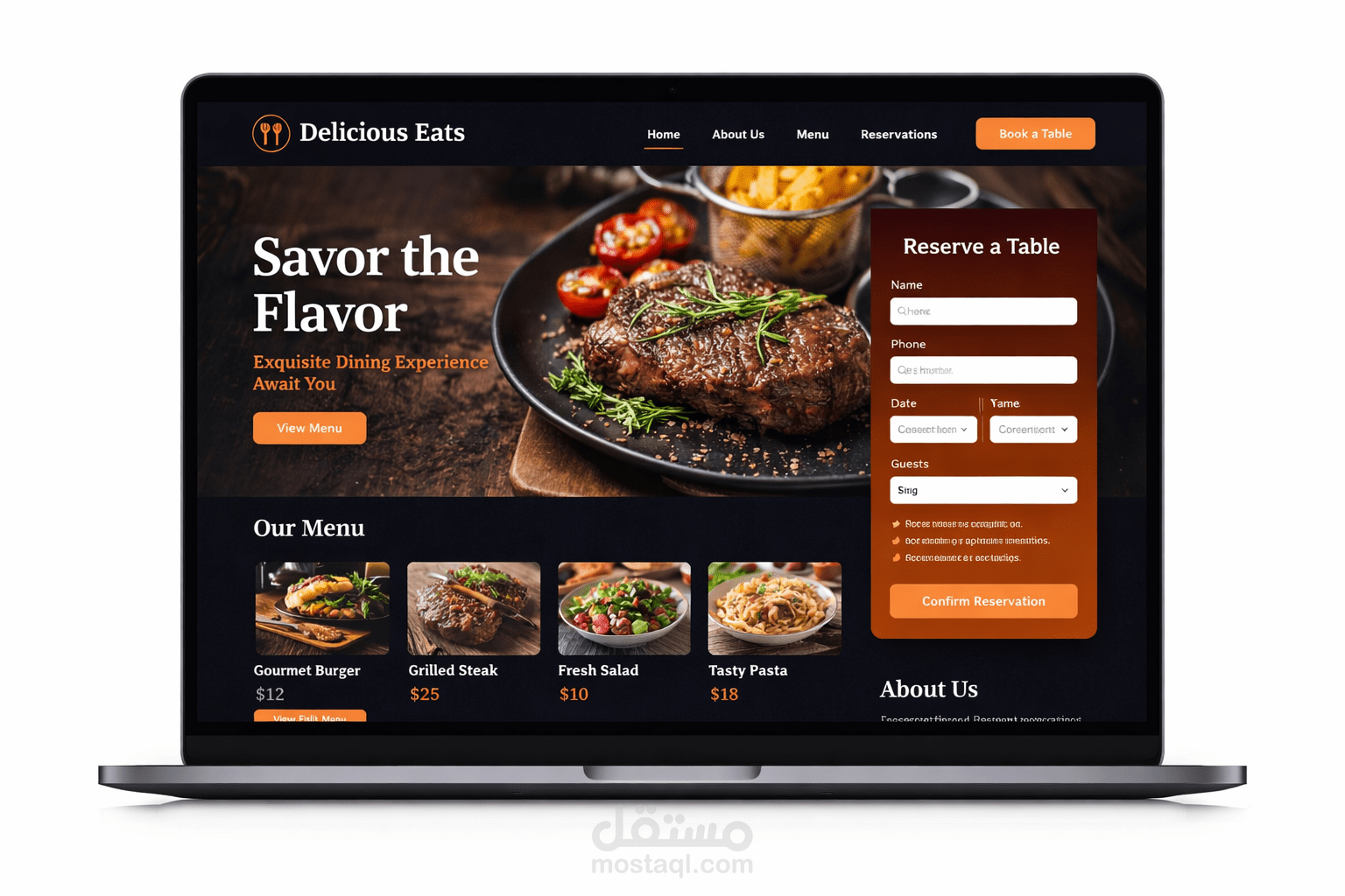 تصميم موقع ويب تفاعلي لمطعم محلي