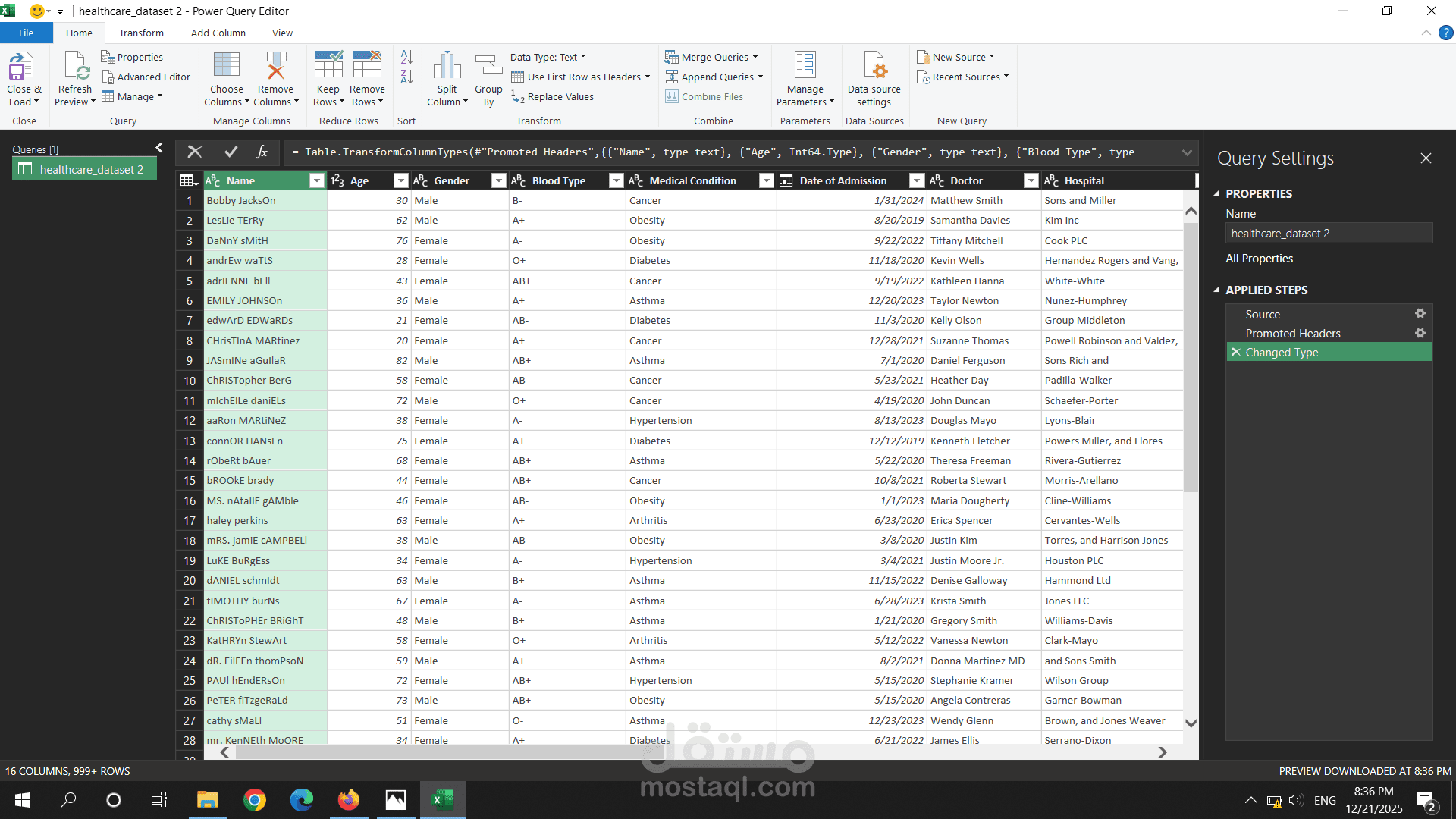 تحليل بيانات المرضى وتصميم لوحة تحكم تفاعلية (Excel Dashboard).