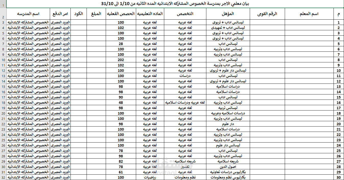 اكسيل بيان معلمين