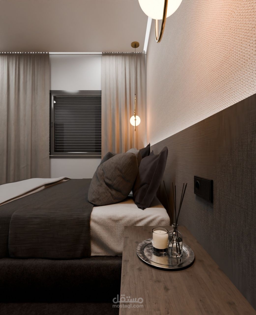 تصميم داخلي لغرفة نوم عصرية (Master Bedroom) برؤية فنية ودقة تنفيذية