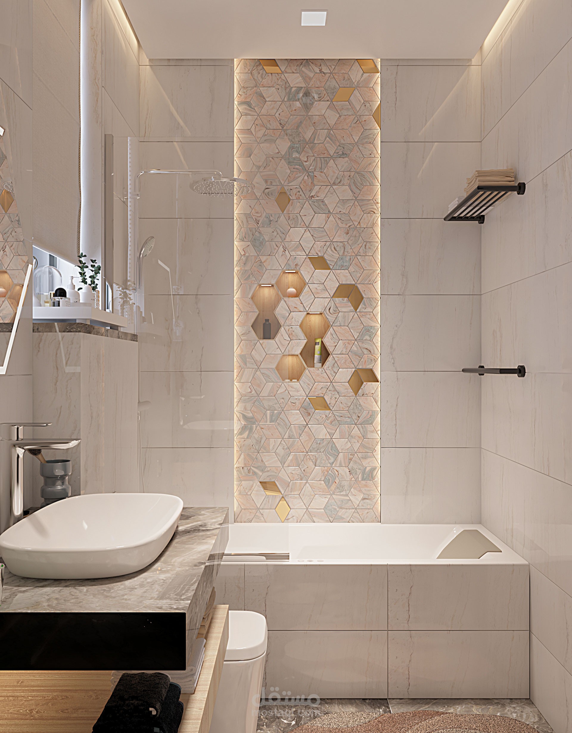 تصميم حمام داخلي لشقة سكنية في مدينة أبو ظبي