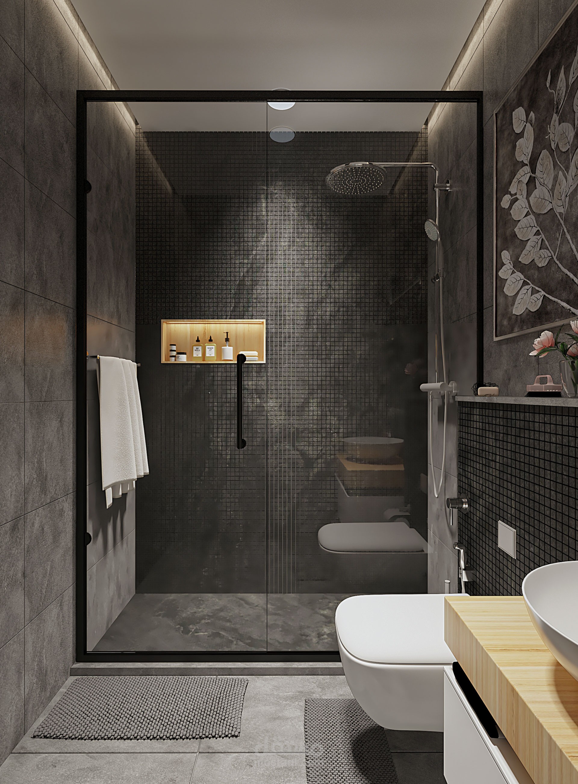 تصميم داخلي لحمام في شقة سكنية في مدينة أبو ظبي