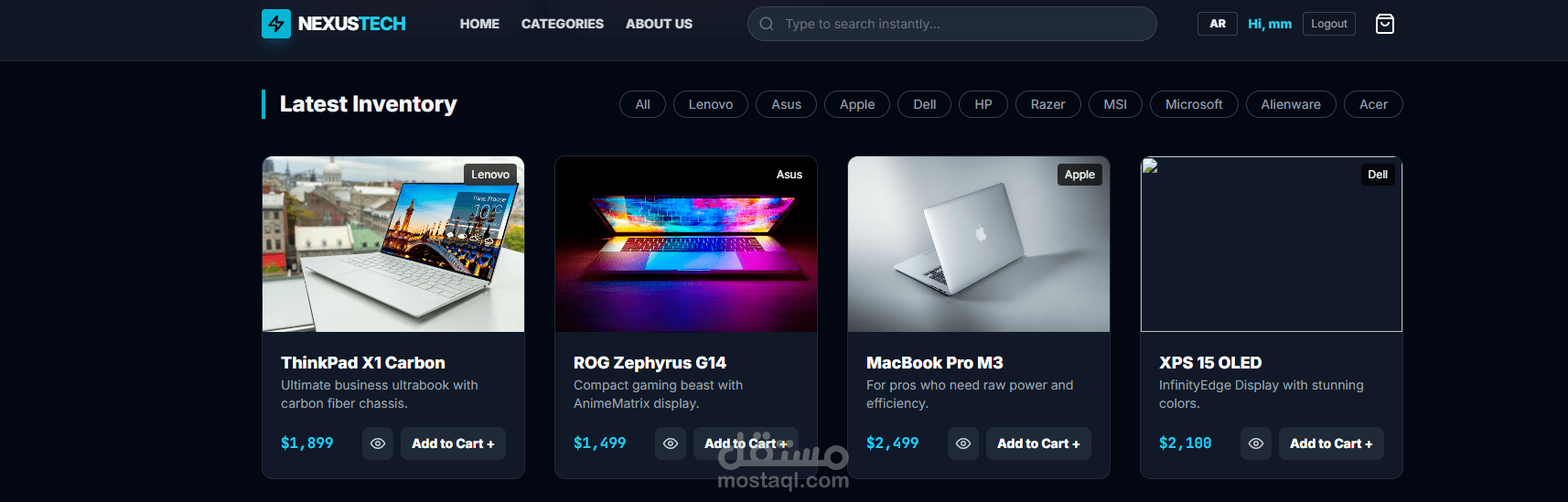 متجر Nexus Tech | منصة تجارة إلكترونية متكاملة لأجهزة الحاسوب.