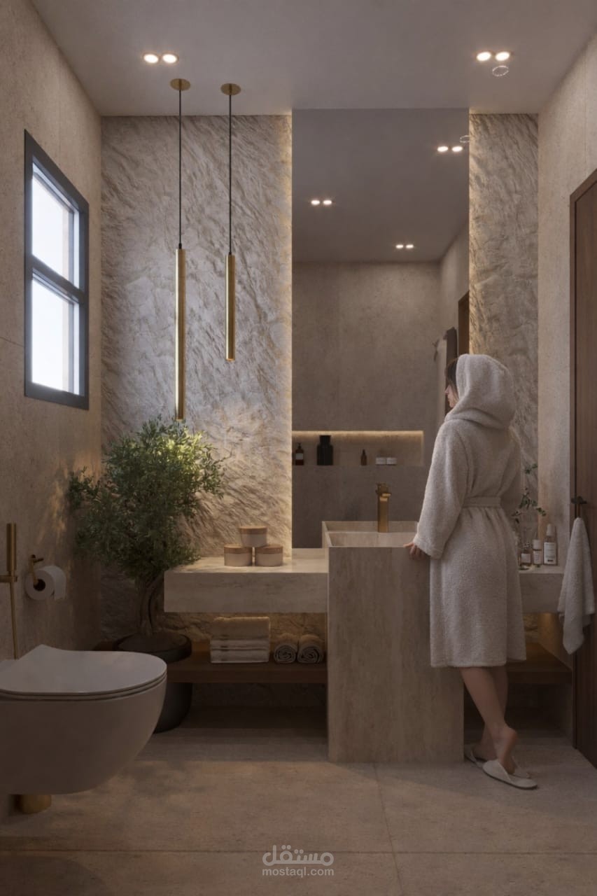 تصميم حمام مودرن بخامات أنيقة