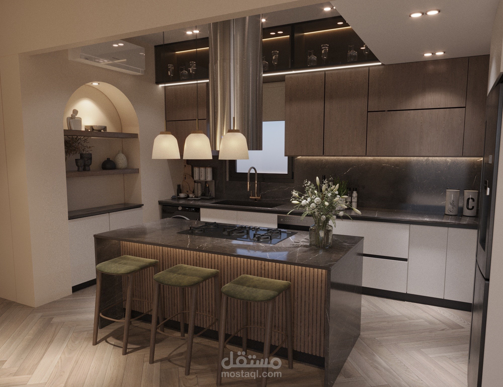 تصميم مطبخ مفتوح على ريسبشن