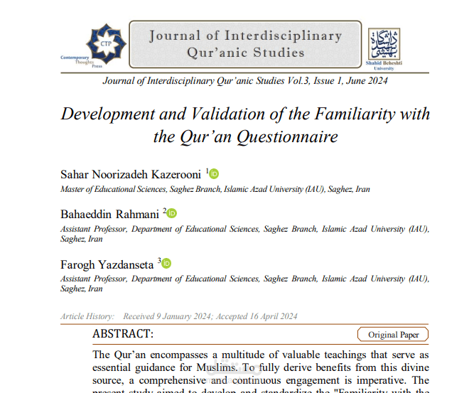 develop and standardize the "Familiarity with the Qur’an Questionnaire