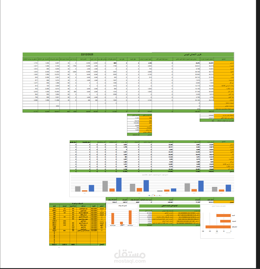 تقرير مالي يومي مجمع لشركه لاداره الوحدات الفندقيه يشمل التقرير توضيح لكامل واردات و مصروفات الشركه بالتفصيل