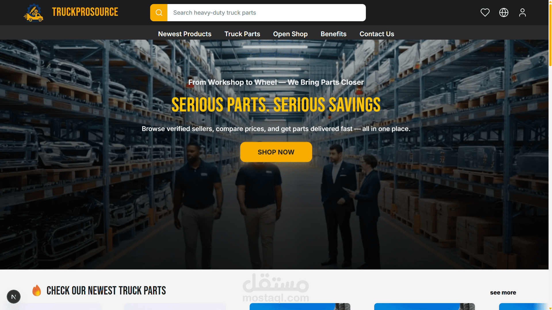 TruckProSource | منصة تجارة إلكترونية لقطع الشاحنات الثقيلة (China Edition) — دفع فوري لكل منتج + لوحات تحكم متعددة الأدوار