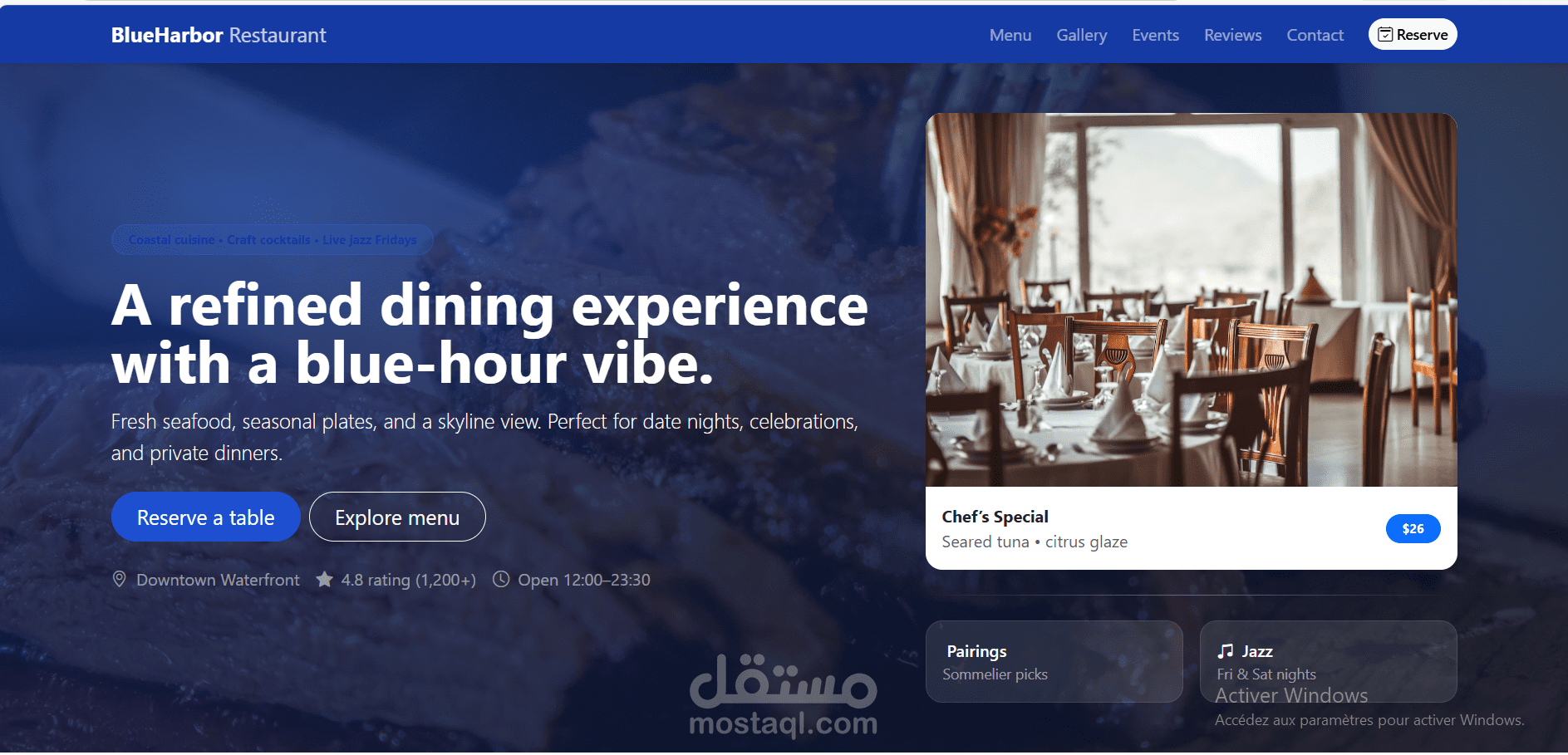 landing page احترافية لمطعم باستعمال REACT