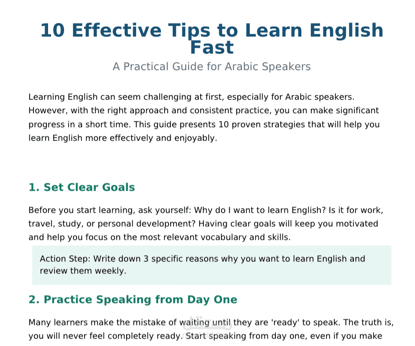 مقال: 10 نصائح فعّالة لتعلم اللغة الإنجليزية بسرعة