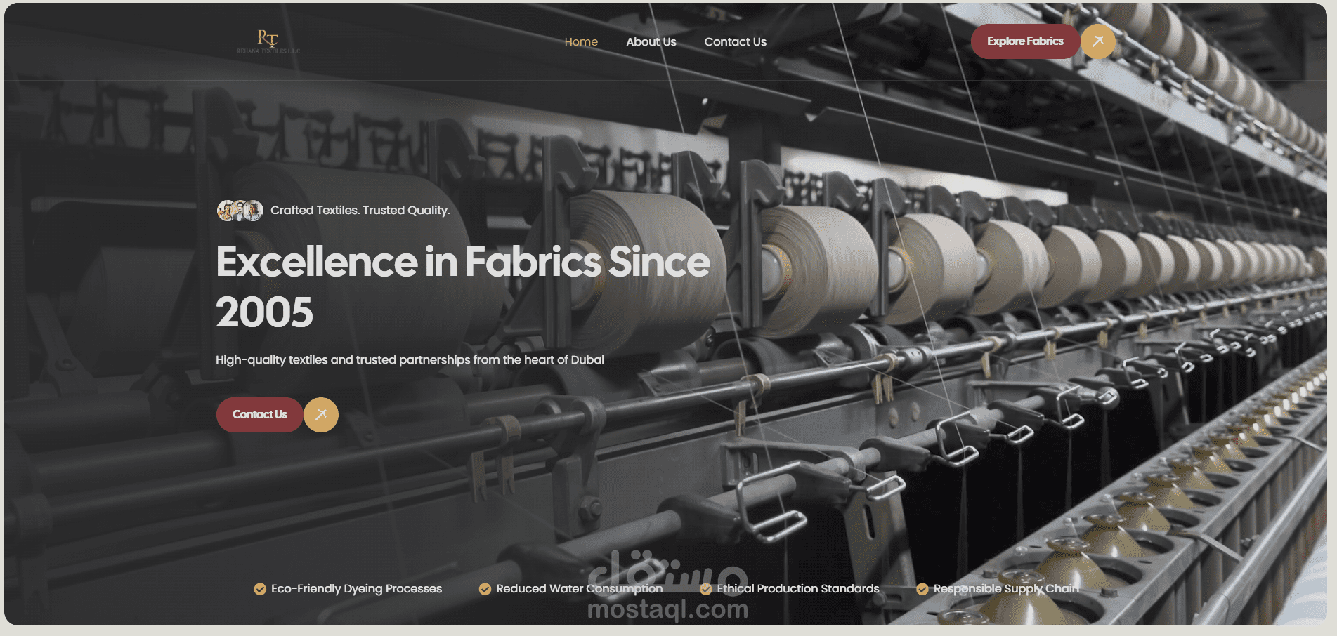 موقع إلكتروني احترافي لشركة Rehana Textiles LLC المتخصصة في تصنيع وتوريد المنسوجات في دبي.