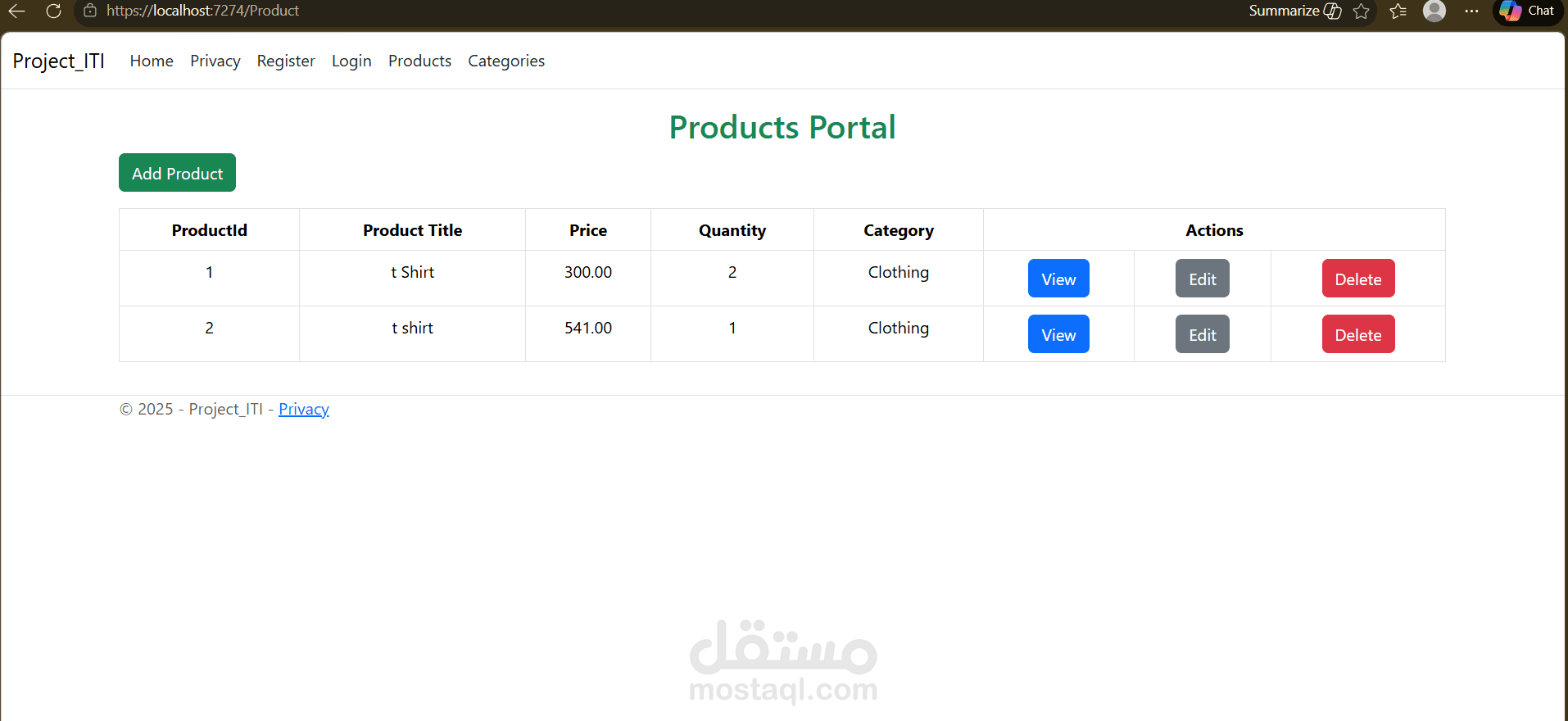 Product Management System – ASP.NET MVC Web Application