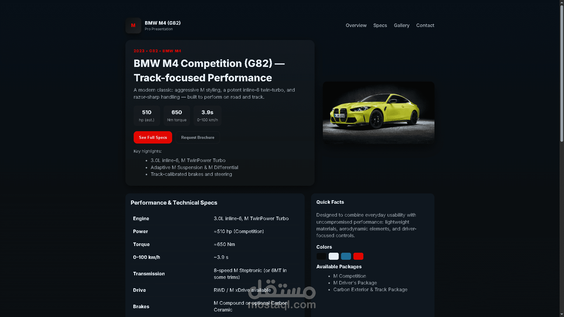 Modern Car Landing Page Design (BMW M4 UI – Responsive + Interactive Website)