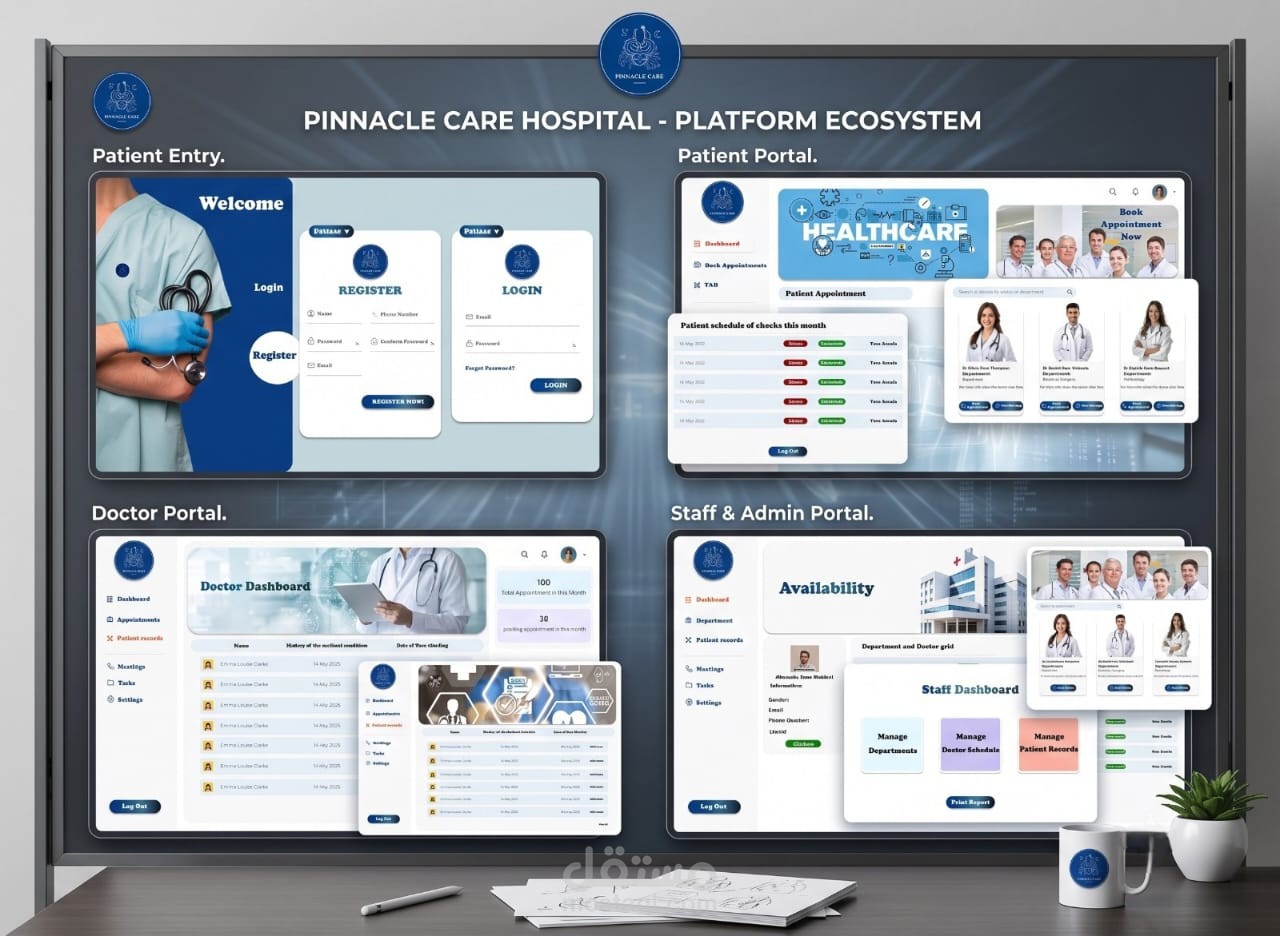 تصميم واجهة وتجربة مستخدم (UI/UX) لنظام إدارة مستشفيات ورعاية صحية (Healthcare Management System)