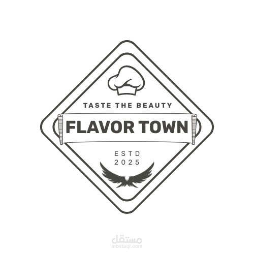 تصميم شعار احترافي لمطعم Flavor Town بأسلوب كلاسيكي عصري