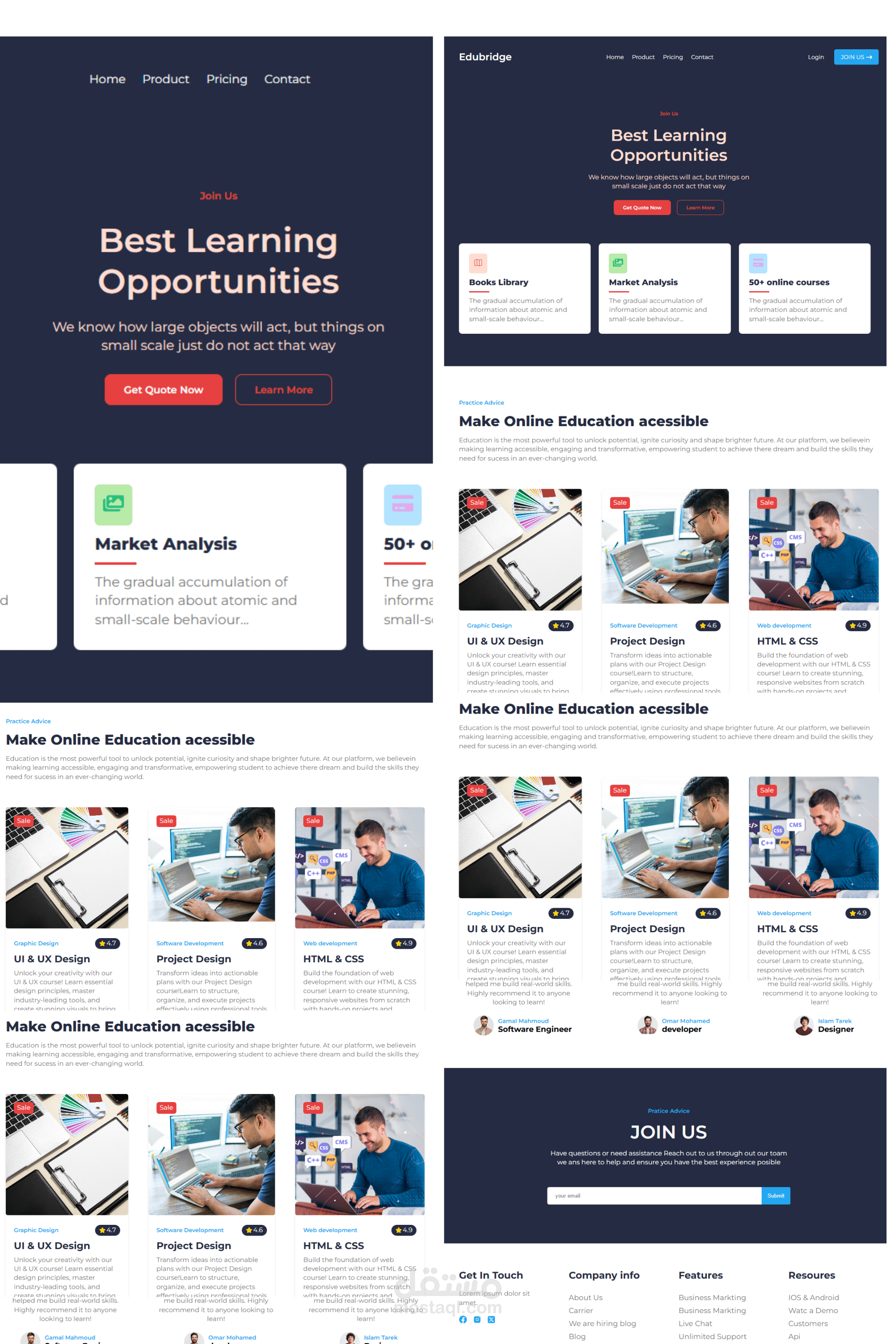 تصميم واجهة لمنصة تعليمية