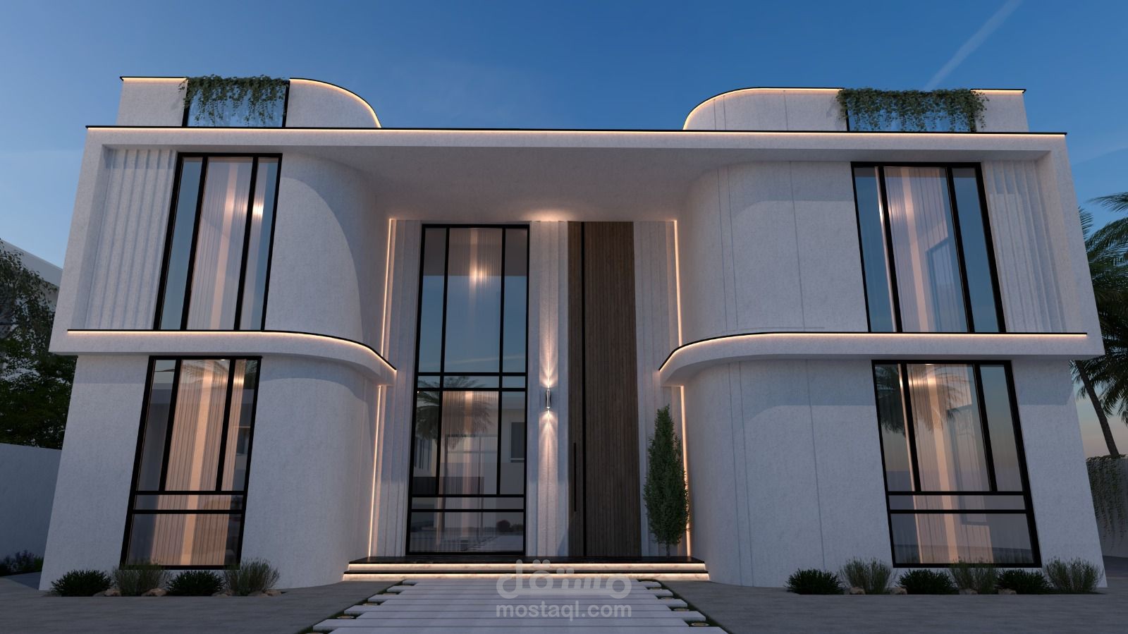 تصميم معماري لواجهة فيلا على الطراز المودرن