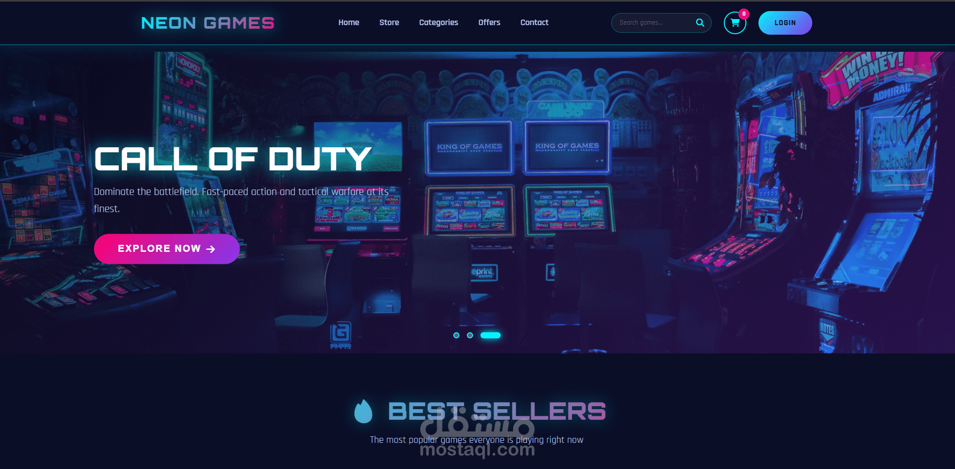 تصميم واجهة متجر إلكتروني للألعاب - Neon Games