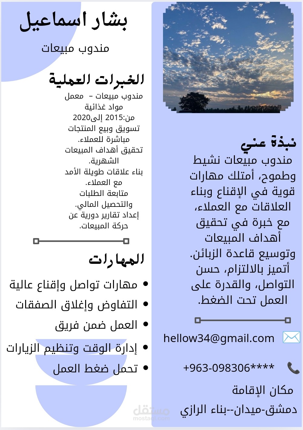 سيرة ذاتية لمندوب مبيعات