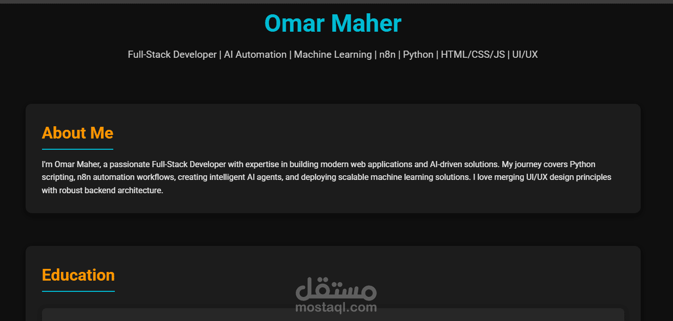 بورتفوليو احترافي لمطور Full-Stack