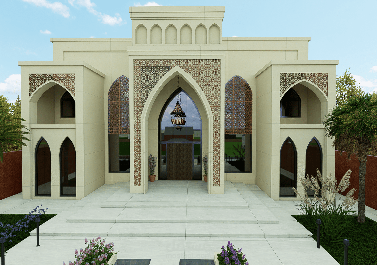 تصميم معماري خارجي لفيلا سكنية بنمط نيوكلاسيك إسلامي | ريندر واقعي