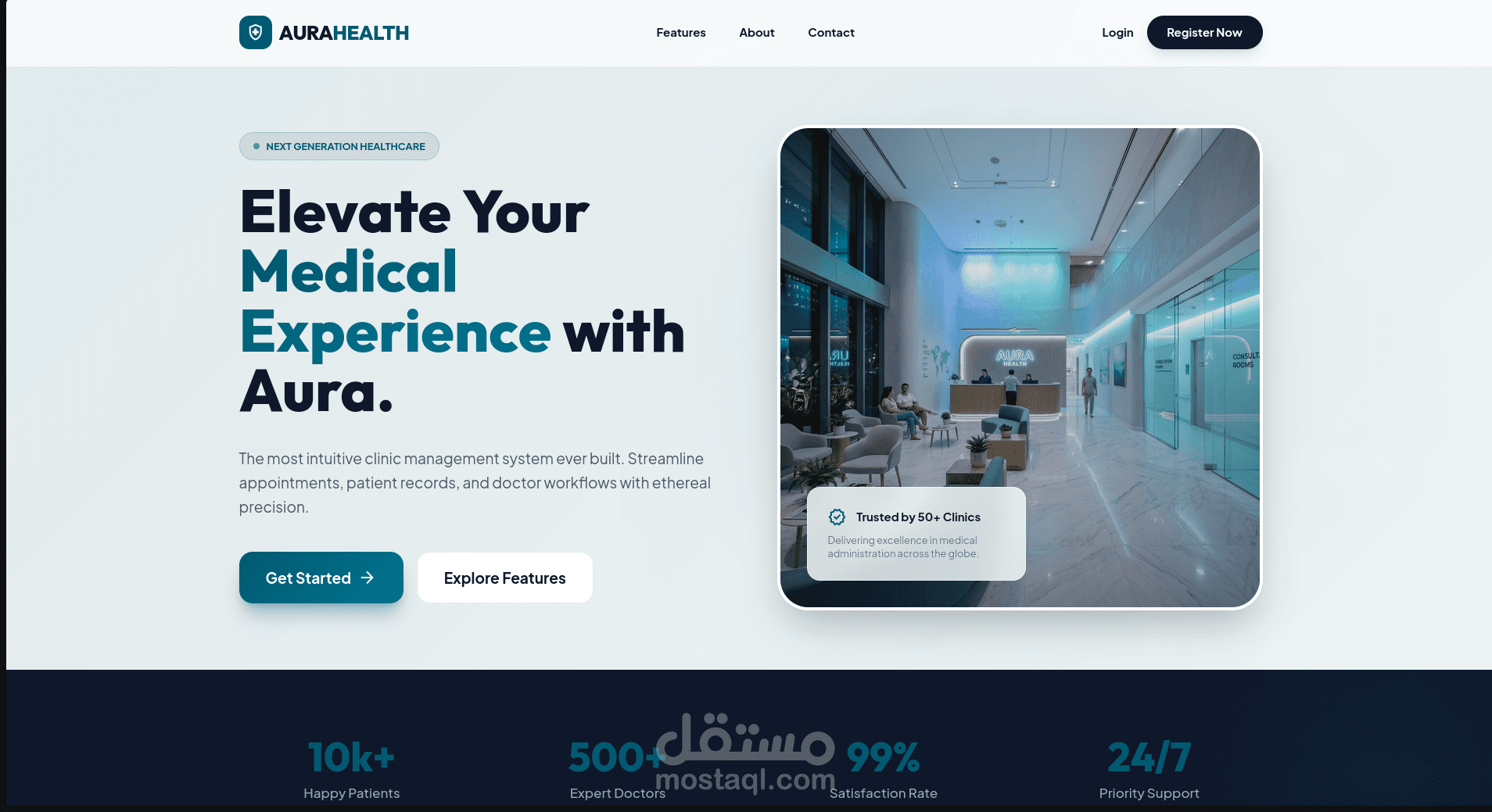 تصميم وتطوير نظام إدارة عيادات ومواعيد طبية متكامل – Aura Health