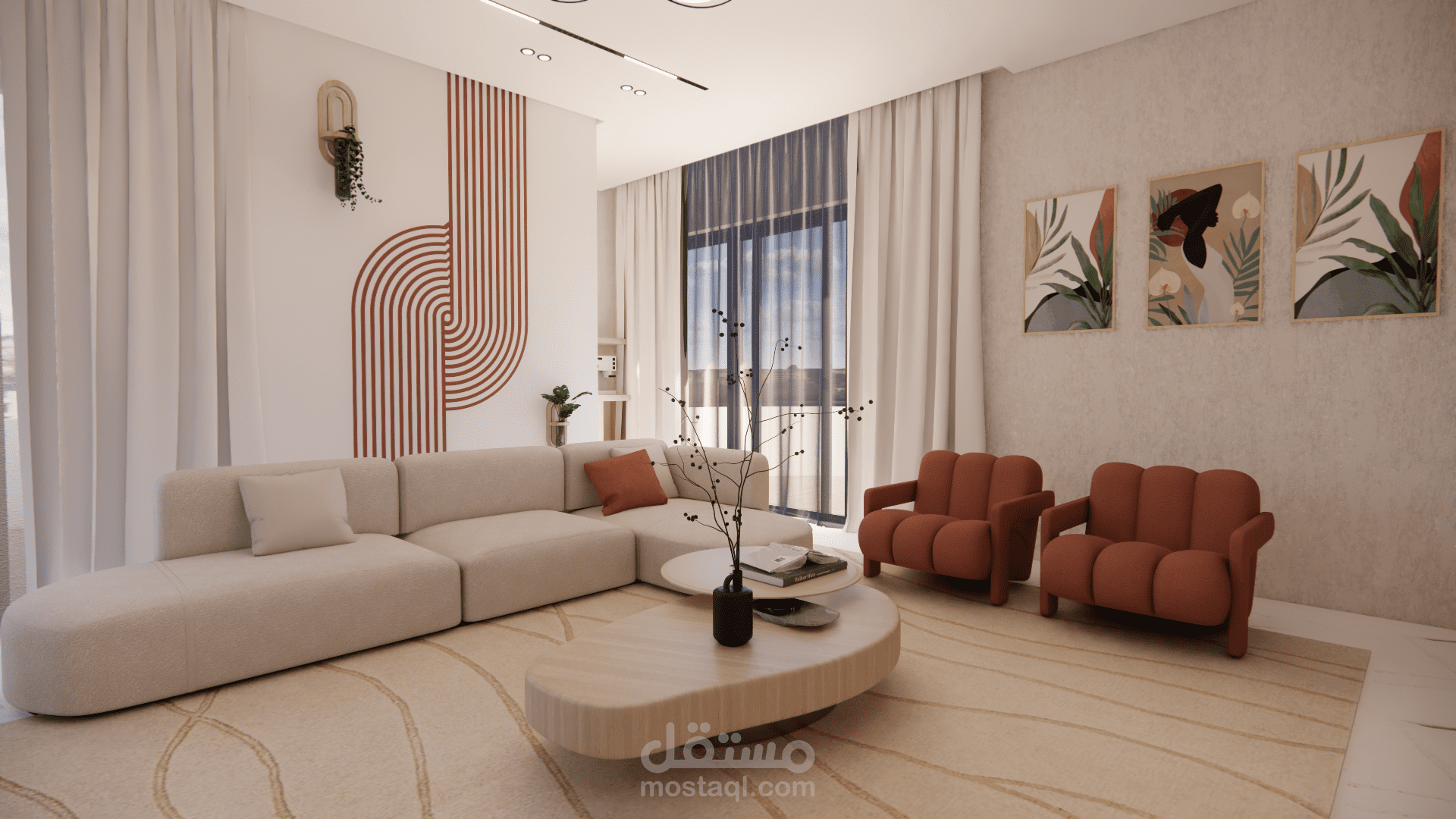 تصميم مطبخ وغرفة معيشة