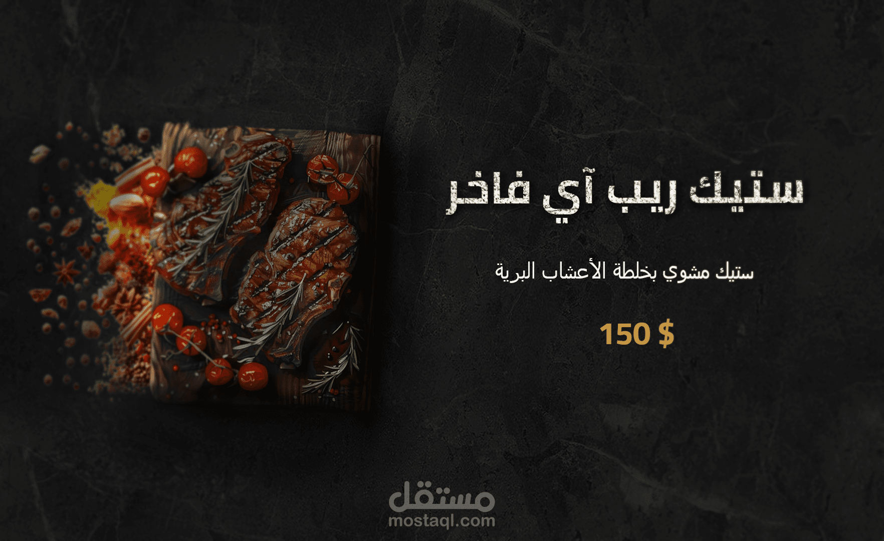 هوية بصرية لمنيو "ستيك ريب آي فاخر"