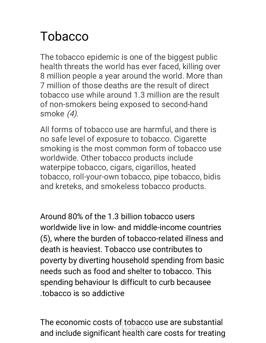 University medical research on smoking and the World Health Organization's response to the problem