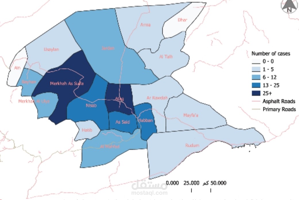 خرائط لتحليل اماكن قدوم المرضى عن طريق برنامج QGIS
