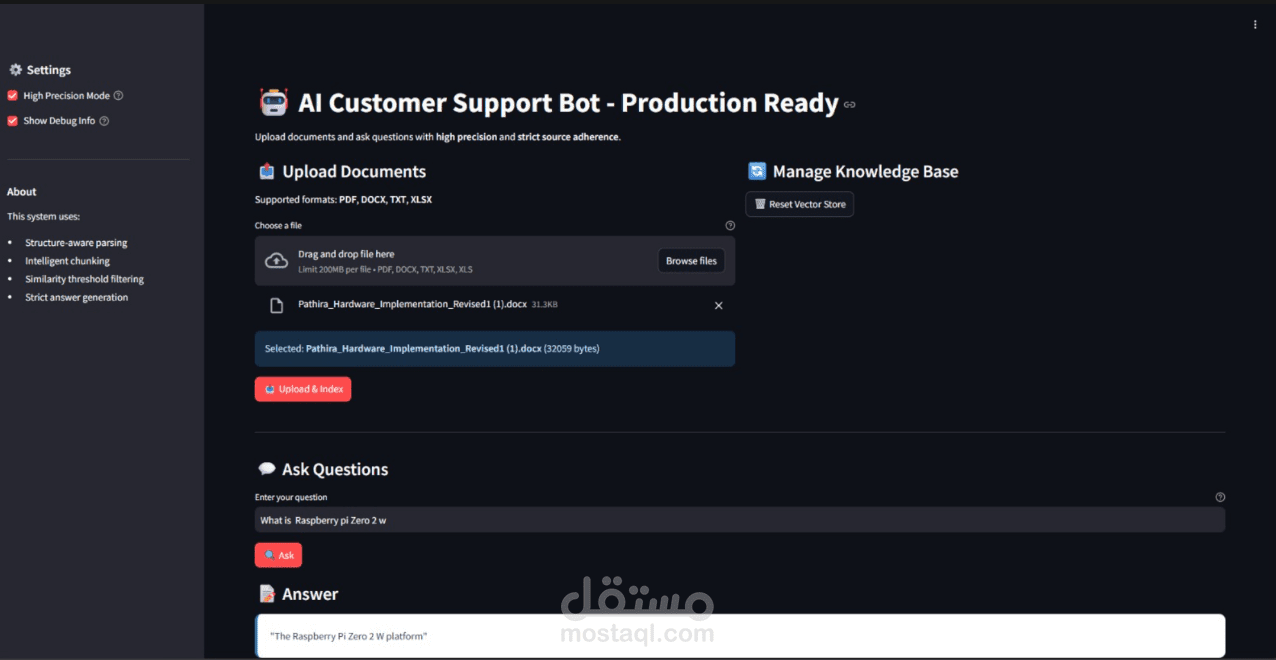 AI Customer Support Bot (RAG) — Chat with Your Documents (PDF, DOCX, TXT)