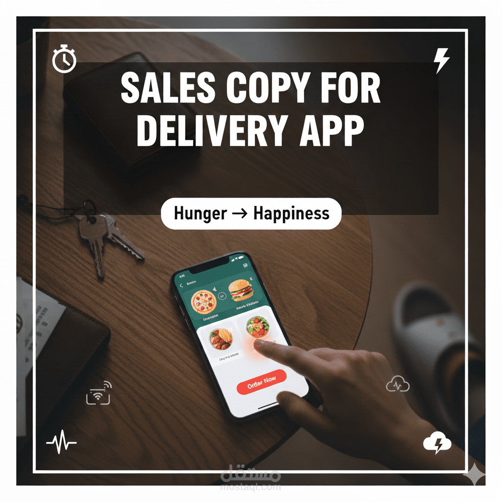 كتابة محتوى إعلاني (Copywriting) لتطبيق توصيل طلبات يعتمد على أسلوب "حل المشكلات"