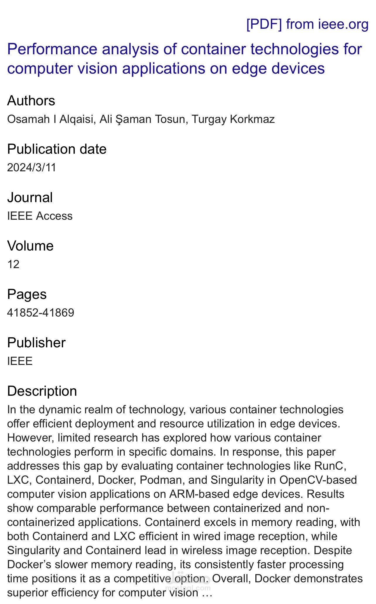 Performance analysis of container technologies for computer vision applications on edge devices