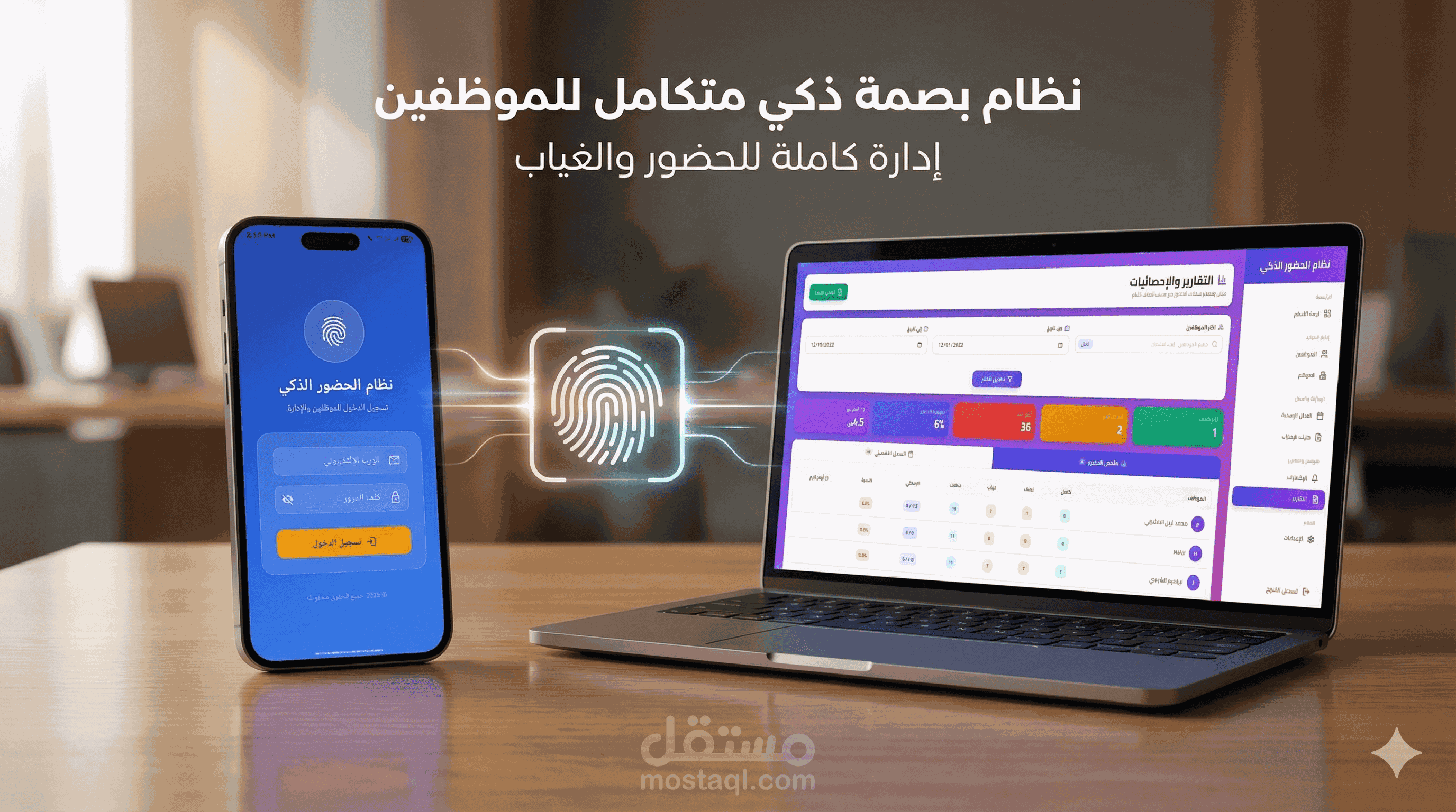 تطبيق و صفحه لوحه تحكم ذكي للحضور و الغياب لشركات