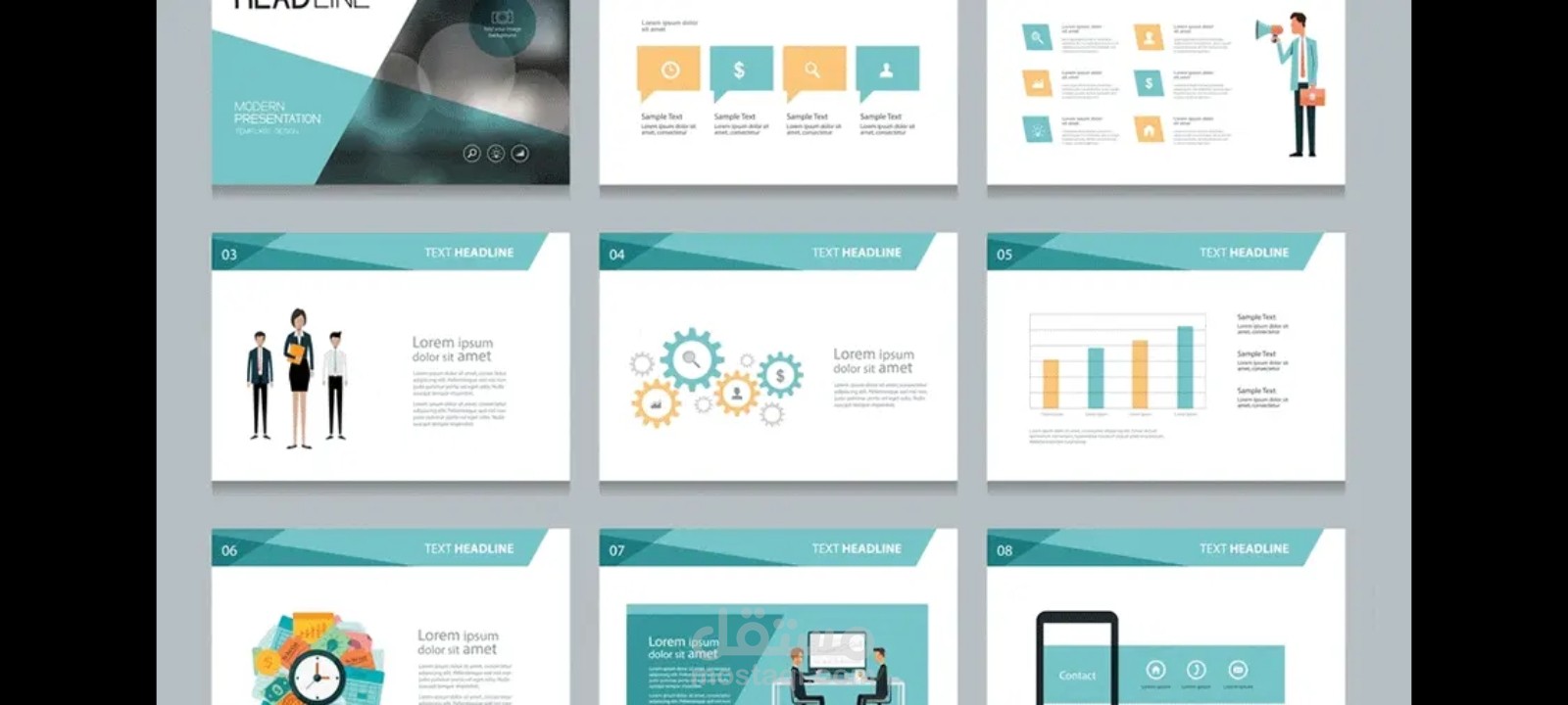 تصميم عرض تقديمي حديث متعدد الشرائح (Modern PowerPoint Presentation)