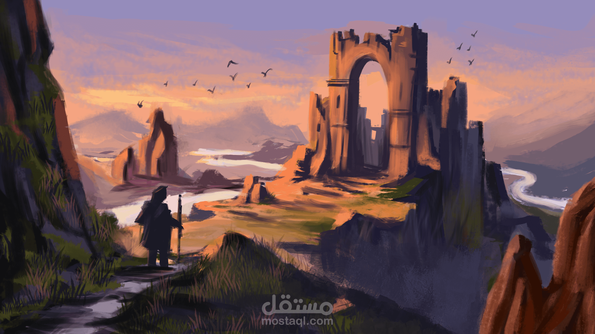 تصميم لوحة فنية لمشهد طبيعي (Concept Art: The Ancient Gate)