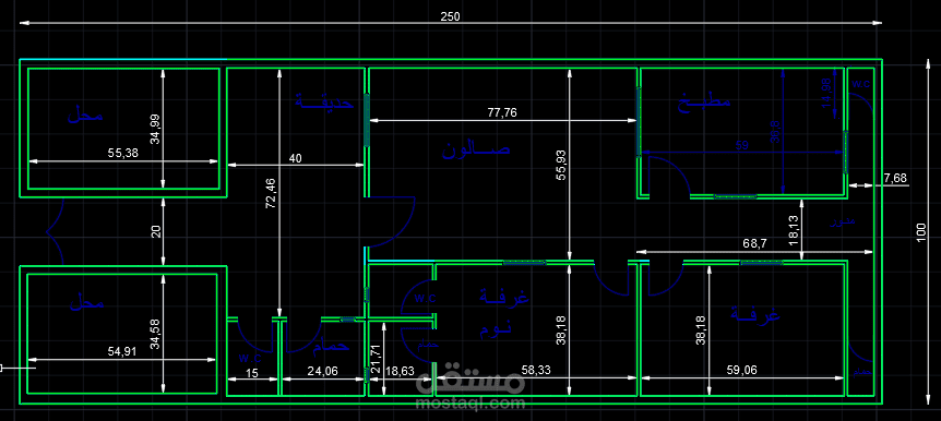 مخطط معماري لمنزل مساحته 250 متر مربع