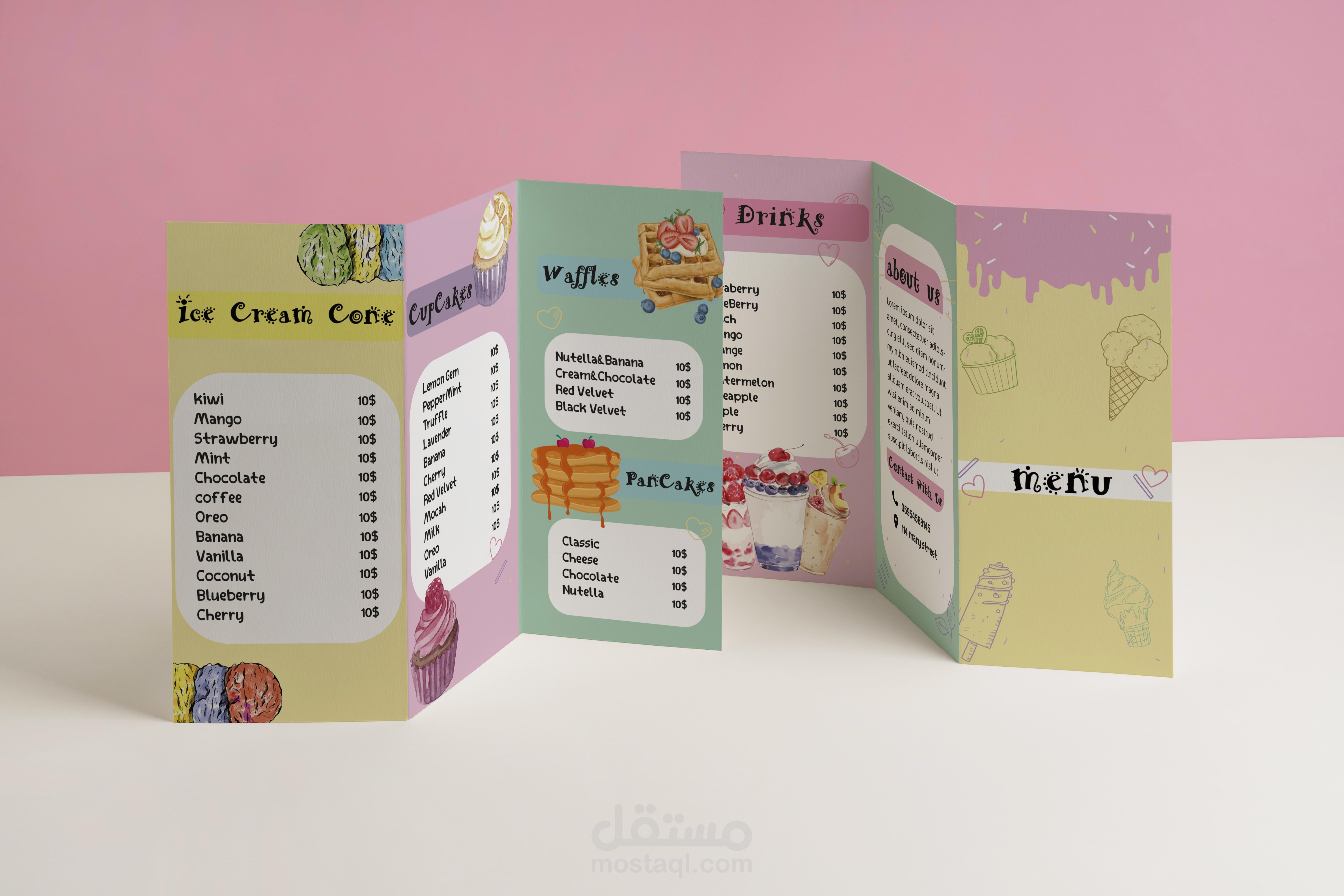 Menu صيفي بألوان زاهية  للحلويات و العصائر