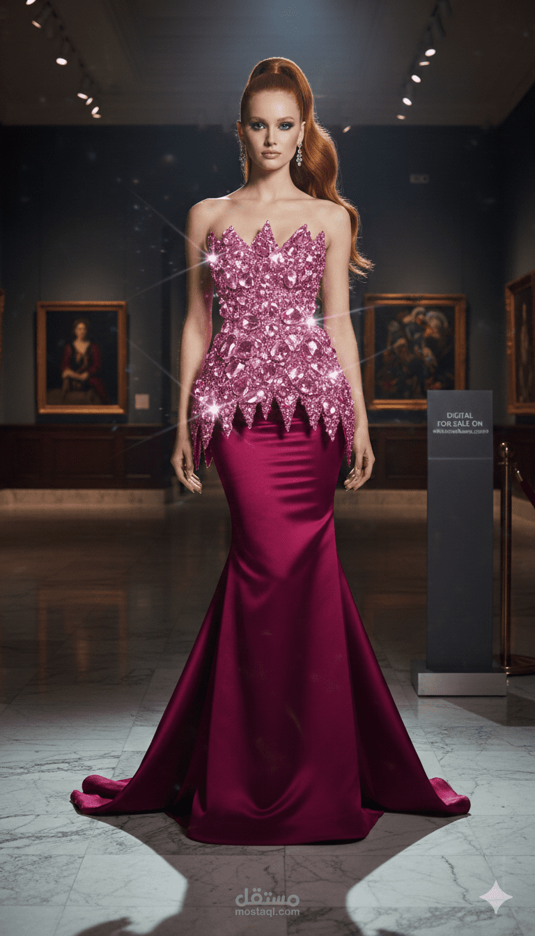 تصميم فستان سهرة "ملكي" يدمج بين الفن النسيجي والهندسة الدقيقة