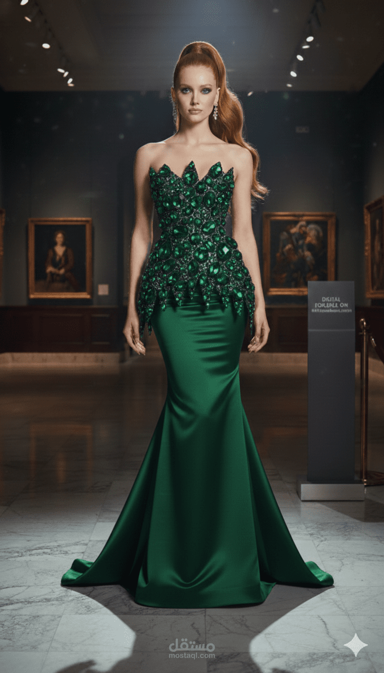 نبض الزمرد: فستان السهرة المرصع"