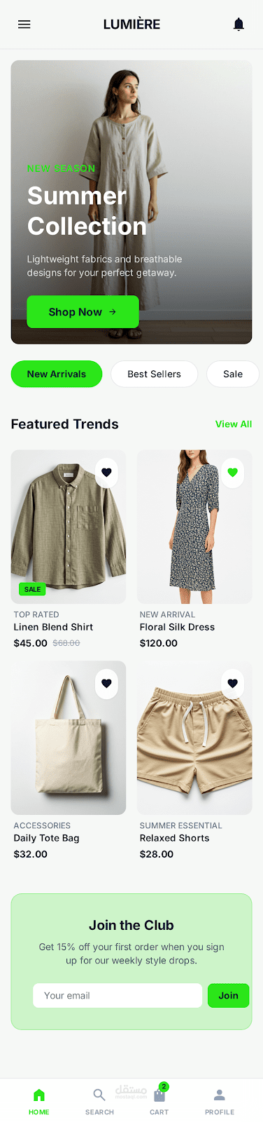 تطوير واجهة متجر إلكتروني متكامل للأزياء باستخدام (HTML, CSS, JS)