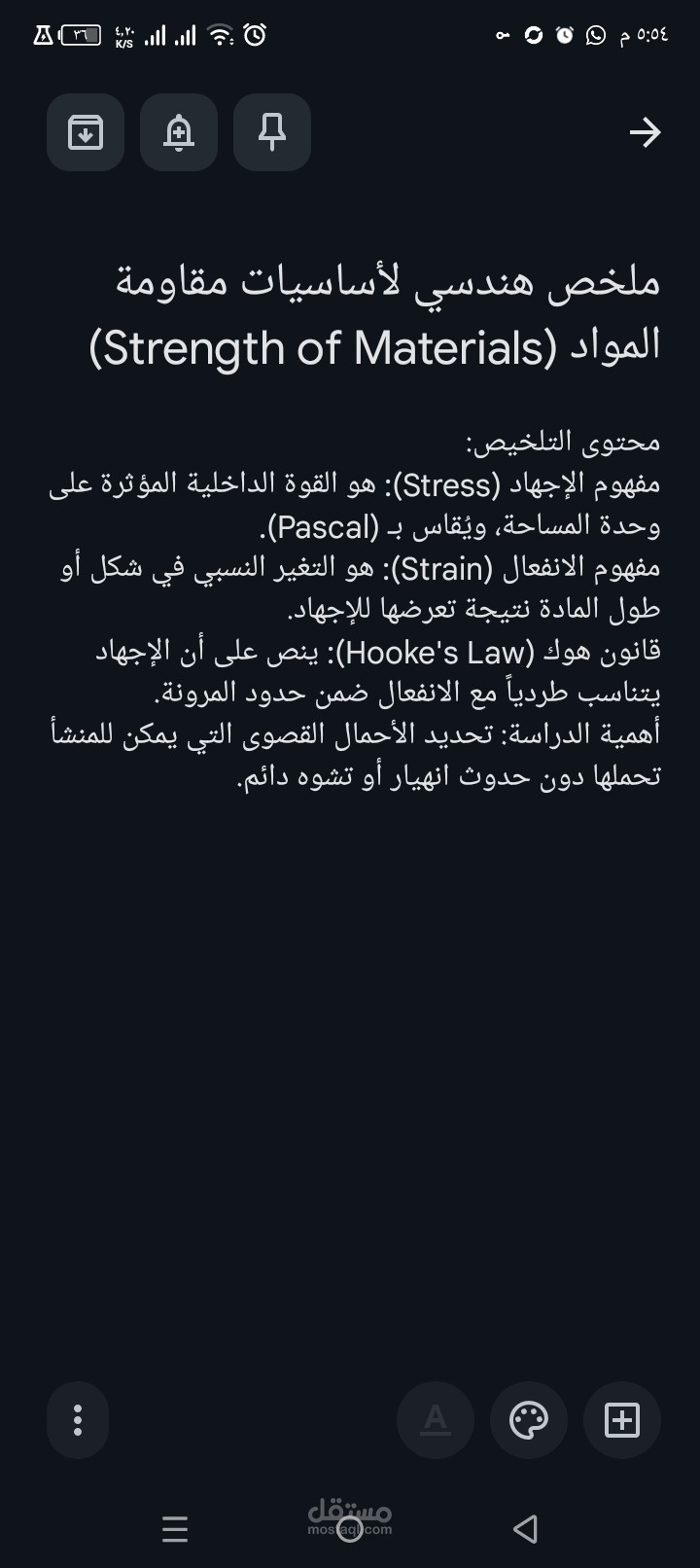 ملخص هندسي لأساسيات مقاومة المواد (Strength of Materials)