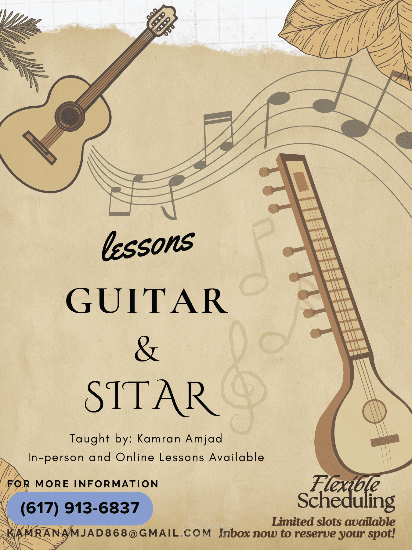 Guitar & Sitar Lesson Poster Design  |  تصميم بوستر دروس الجيتار والستار