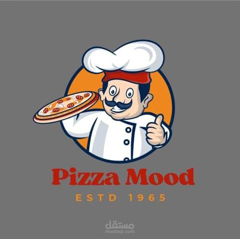 "تصميم شعار وهويّة بصرية لمطعم (Pizza Mood) بأسلوب عصري"