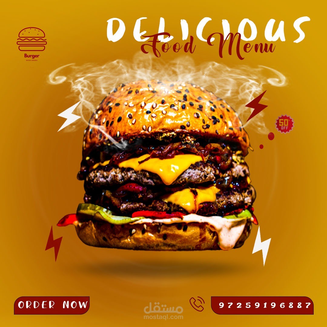 تصميم سوشيال ميديا لمطعم وجبات سريعة